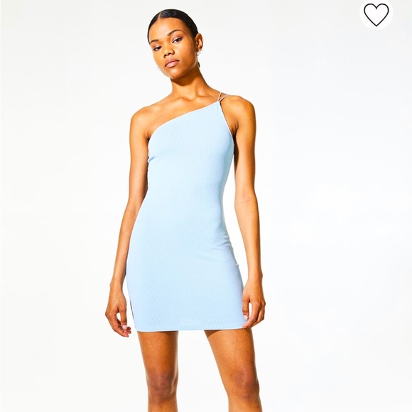 Baby Blue Spaghetti Strap One Shoulder Dress - Picture 1 of 4